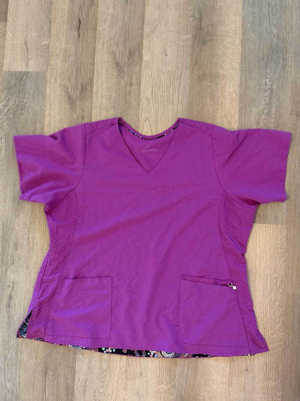 Vera Bradley Purple Scrub Top 2X Paisley Trim Healthcare Nurse Medical
